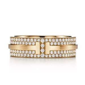 Preowned Tiffany T Wide Pavé Diamond Ring in Yellow Gold size 6.